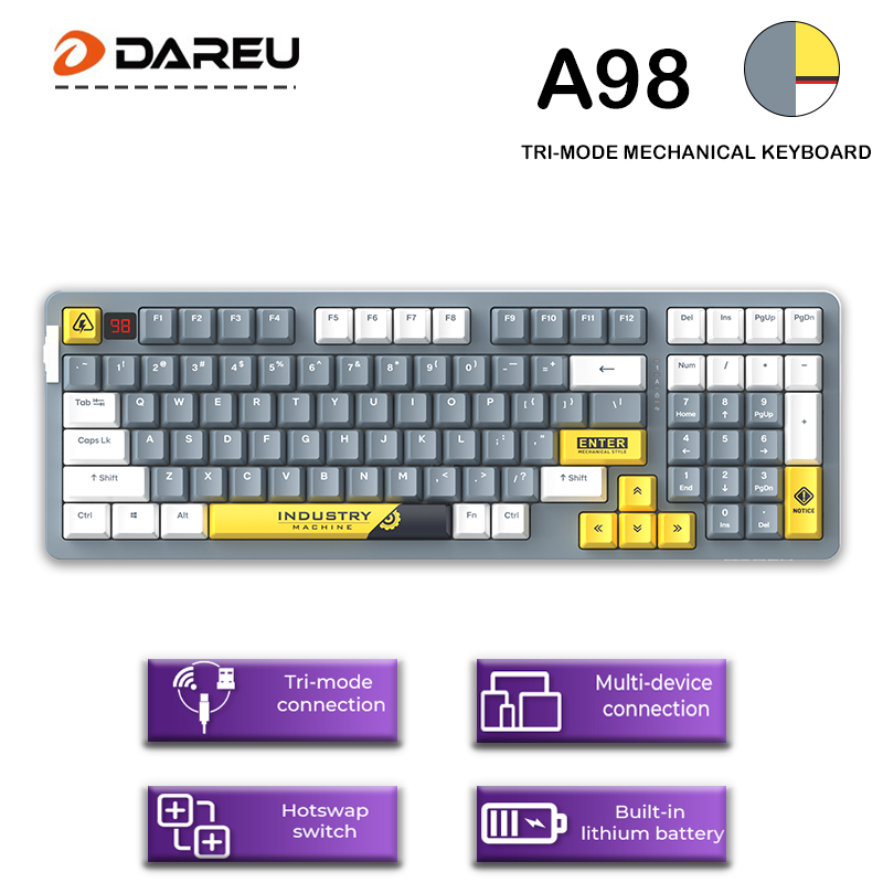 urcdkeys.com, Dareu A98 Tri-mode Connection 100% Hotswap RGB Backlit PBT keycaps 98 Key Gasket Structure Mechanical Gaming Keyboard Dareu A98 Tri-mode Connection 100% Hotswap RGB Backlit PBT keycaps 98 Key Gasket Structure Mechanical Gaming Keyboard