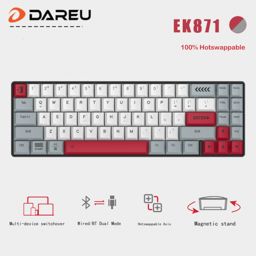Official Dareu EK871 100% Hotswappable BT & Wired Dual Mode 71 Key  Mechanical Gaming Keyboard  for PC,Notebook,Tablet,Phone PBT Keycap Type-C